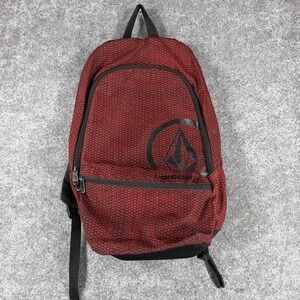 VOLCOM Stone Logo Backpack Red Black‎ Geometric Crosshatch Grid Skate School Bag